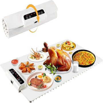 Electric Food Warmer, Full Surface Heating Food Warmer Mat Electric Plate with 3 Temperature Settings, Portable Heater Tray Food Warming Mat
