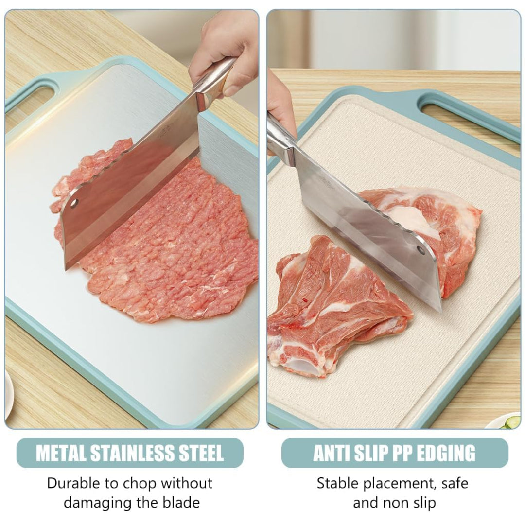 Double Sided Chopping Board for Kitchen, Stainless Steel Cutting Chopping Board for Meat Fruit Veggies, Food-Grade Dishwasher Safe, BPA Free.