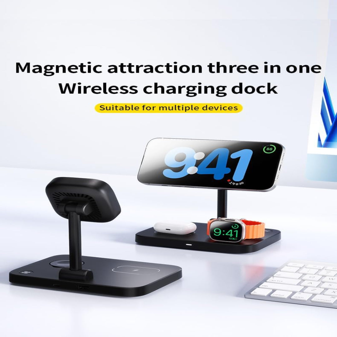 Magnetic Wireless Charger 3 in 1 Wireless Magentic Charger for Tablet Watch & Airpods with USB Type -C Cable Fashion Travel Folding Wireless Magentic Universal Compatibility.