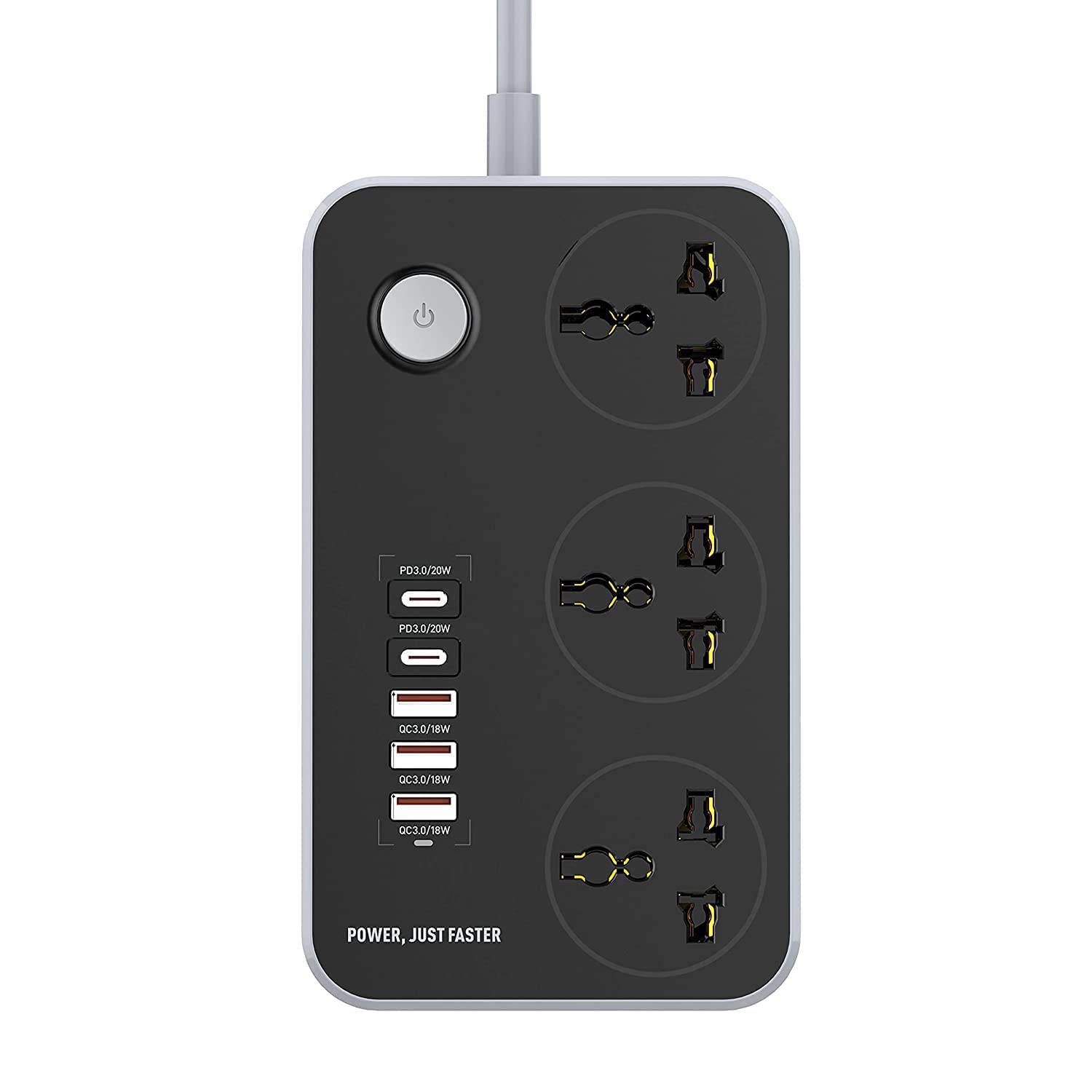 Multi-Port Extension Board 3 Sockets + USB-C &Universal Surge Protection Sockets With 2M Heavy Wire