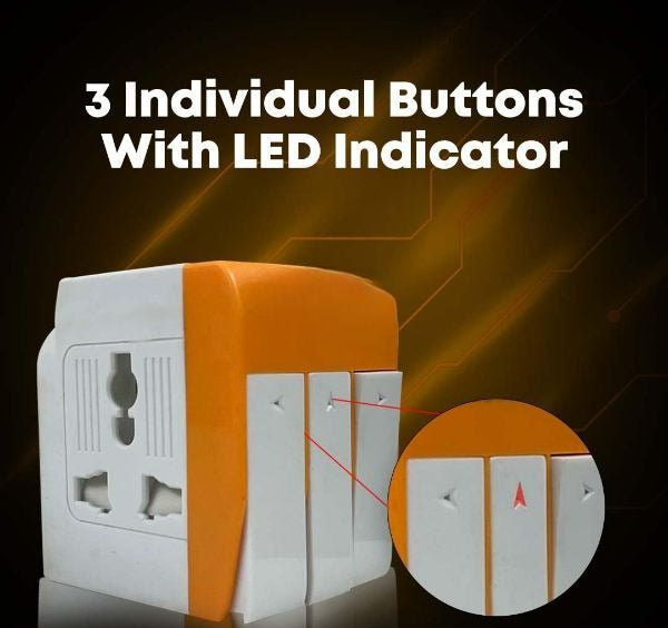 3 Pin Multi Plug Socket-Universal Travel Adapter with Individual Switch Safety Shutter LED Indicator-3 Way Plug Extension for Home Office Travel