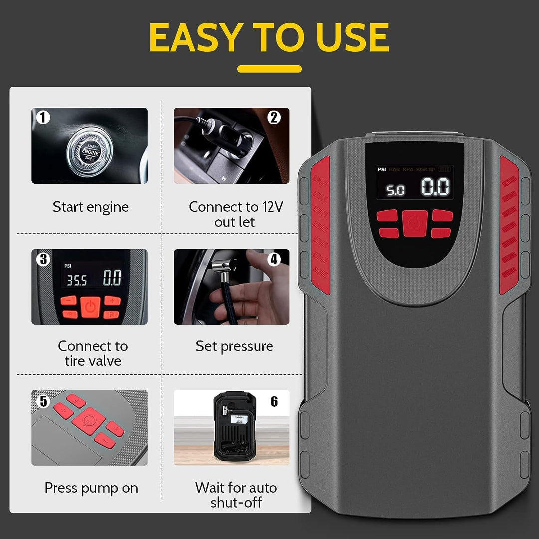 Air Compressor Portable air Pump for car Tires DC 12V Car Tire Pump 150 PSI Auto Digital Tire Air Pump for Vehicle Motorcycle Bicycle Inflatables - Fast Heat Dissipation Smart Auto Stop Inflation.