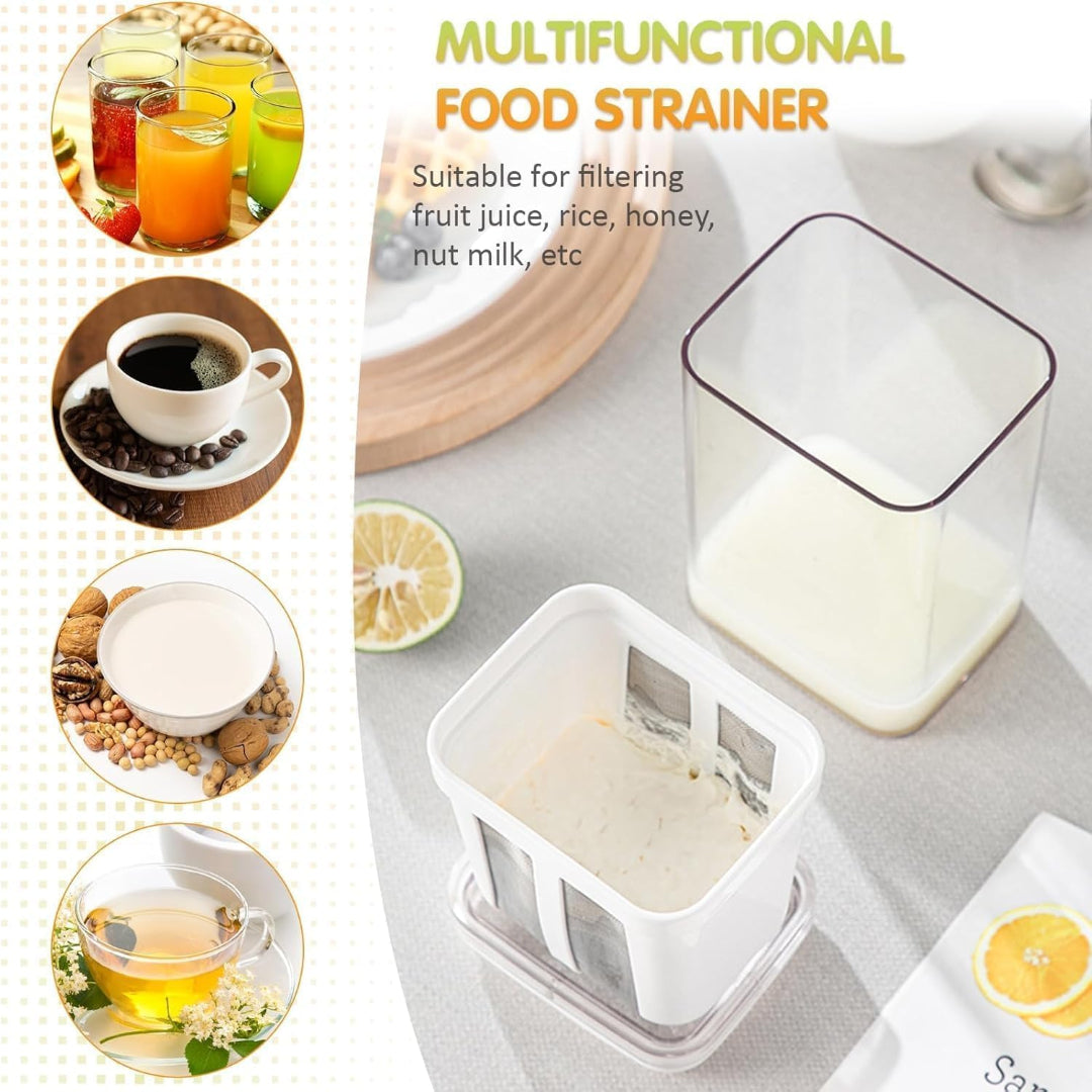 Yogurt Filter Strainer, Hung Curd Strainer Box,1100 ML Greek Yogurt Filter Strainer, BPA-Free, Multi Yoghurt Maker Strainer, Perfect Also for Homemade Cheese, Soup, Fruit Juice, Coffee & More.