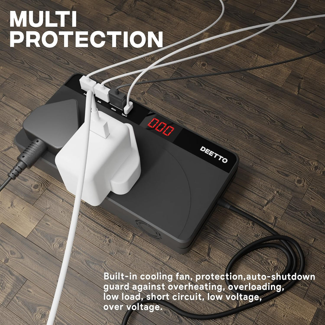 Deetto 150W Car Power Inverter With 2 AC + 3 USB 12DC to 220V AC + Type-C Car Fast Charger